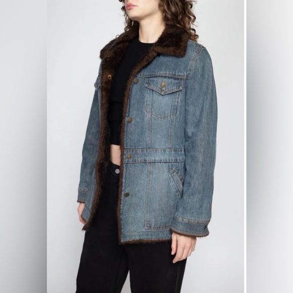 VINTAGE 80’s Marvin Richard’s Classic Denim Jacket w Faux Mink Fur Lining - Picture 15 of 16